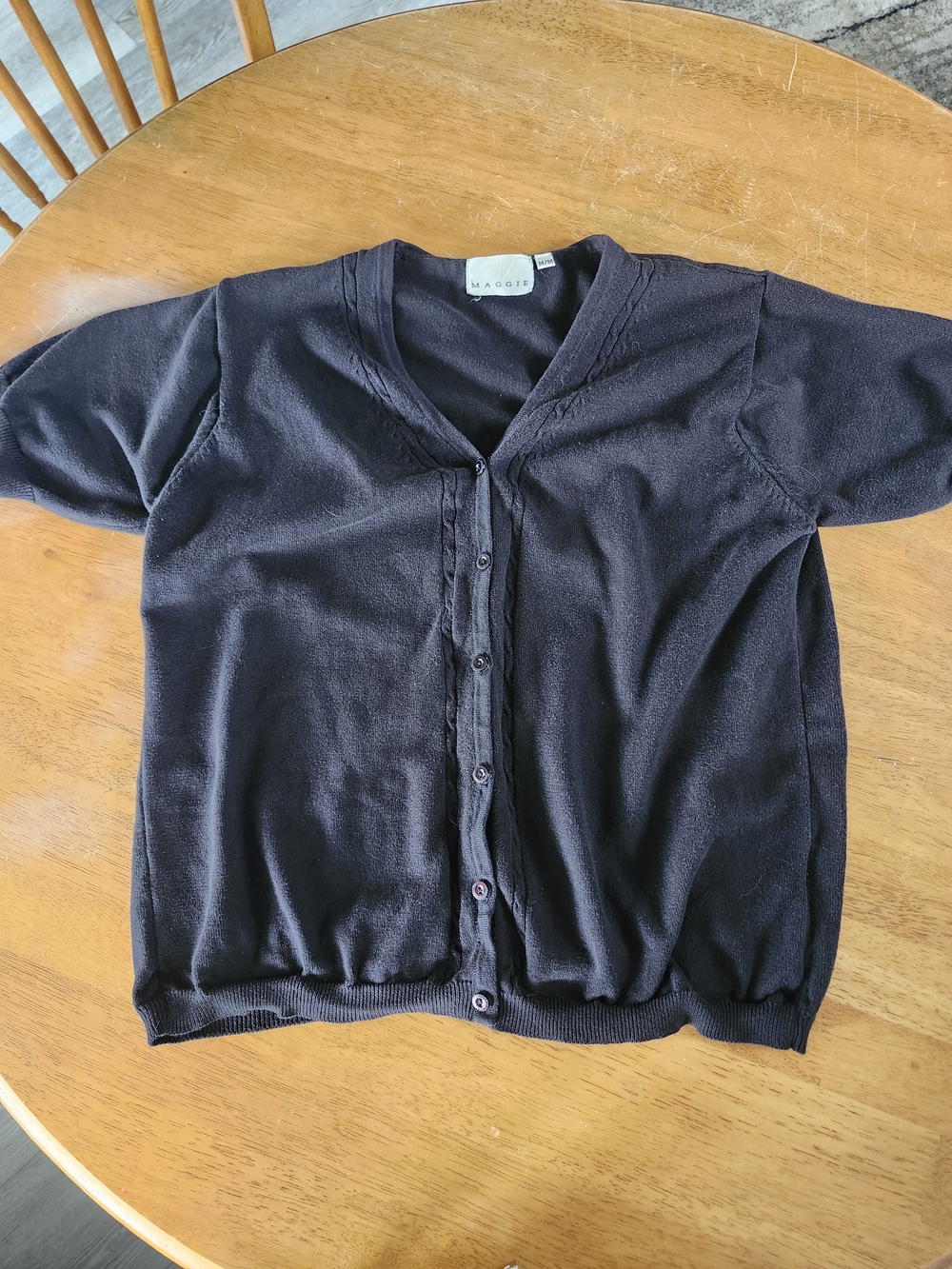 Maggie Black Knit Cardigan Sweater M/L | 100% Cotton V-Neck Button Up